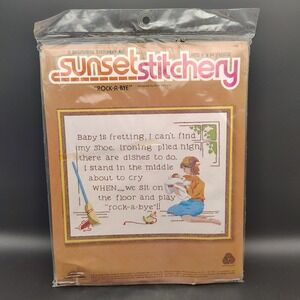 Vintage Sunset Stitchery Cross Stitch Kit 11x14" Rock A Bye Sampler Cottage